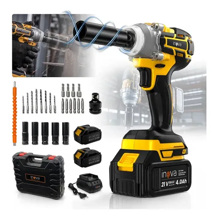 Chave De Impacto Inova Profissional Com 2 Bateria Lítio 4000mah 21v 2800 Rpm 300n.m Alto Torque Com Acessórios E Maleta,... 127/220v 50hz/60hz