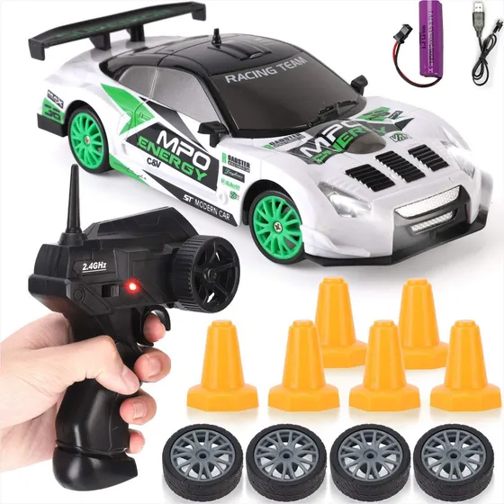 2.4g Drift Rc Car 4wd Rc Drift Coche De Juguete De Control R Color Verde Y Blanco