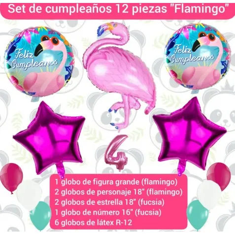 Set 12 Globos Decoración Cumpleaños Flamingo Flamenco Fiesta