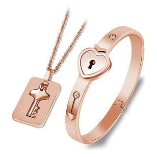 Pareja Amor Corazón Bloque Pulsera Llave Colgante Pareja Amor Corazón Bloque Pulsera Llave Colgante