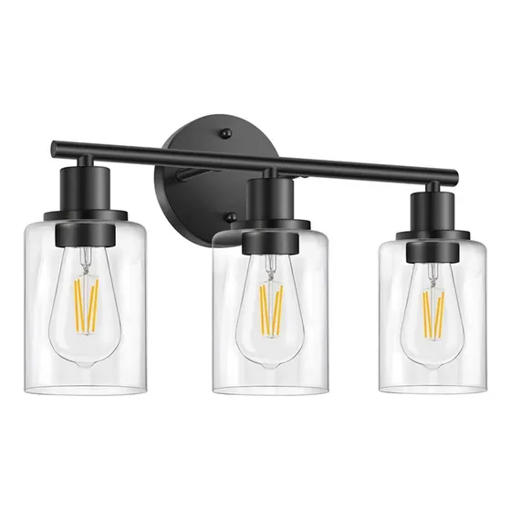 Aplique Negro Minimalista 3 Tulipas Vidrio P/ Espejo De Baño