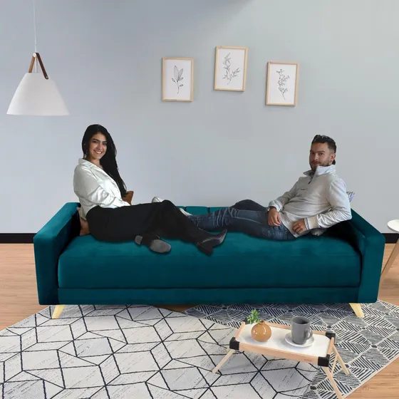 Sofa Cama Dominic 206x90x80 Reclinable 3p Tela Pet Friendly Color Petroleo