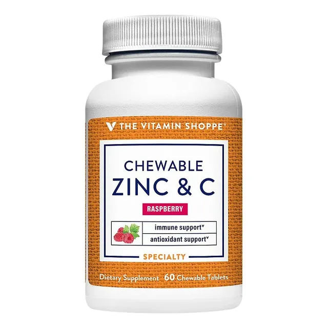 Zinc Y Vitamina C The Vitamin Shoppe 60 Masticables Frambuesa