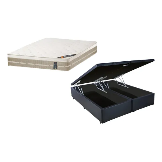  Cama Baú King + Colchão Castor Firme 193x203 