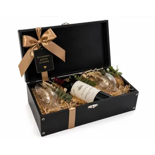 Lider Arte Home Caixa Para 2 Vinho E Taça Presente Luxo Mdf Preto Com