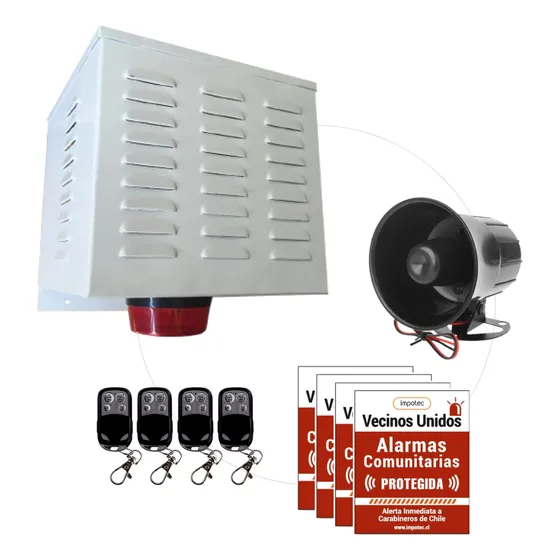 Alarma Comunitaria+ 4 Carteles + 4 Controles / Impotec
