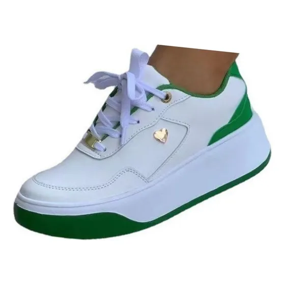 Tênis Feminino Casual Cano Baixo Com Cadarço E Plataforma