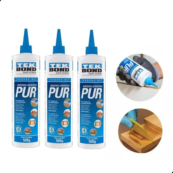 Kit Com 3 Colas Pur 500g Adesivo Poliuretano Tek Bond