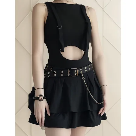 Falda Acampanada Jumper Apamate Corta Negro Para Mujer