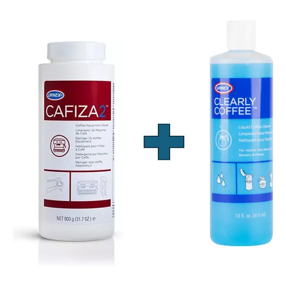 Detergente Cafiza 900g + Clearly Coffee 414ml Urnex