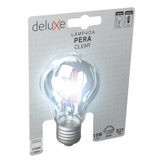Lampada Filamento Led Retro Vintage Pera Clear 15w 6500k Luz Branco Frio E27 127/220V Cod: 352061371 Deluxe By Avant