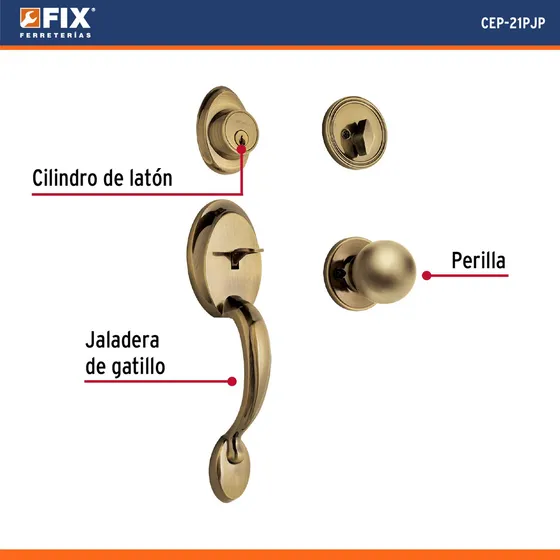 Cerradura para puerta abatible Hermex Basic CEP-21PJP derecha/izquierda acabado latón antiguo