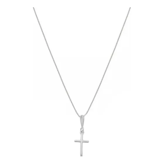 Corrente Cordão Colar Gargantilha Cruz Pequena Prata 925 Cor Prateado