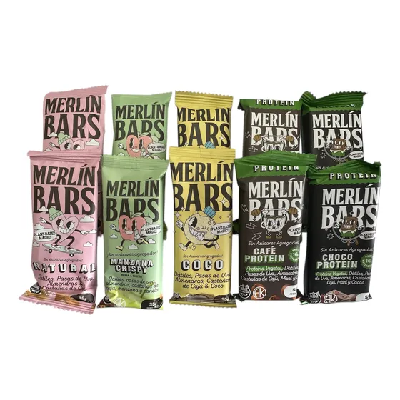 10x Barritas Merlín Bars Veganas Sin Az (5 Sabores 2 C/u) Fw