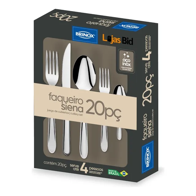 Faqueiro De Aço Inox Siena 20 Peças Brinox 5109/455 Cor Prateado Faqueiro De Aço Inox Siena 20 Peças Brinox 5109/455 Cor Prateado
