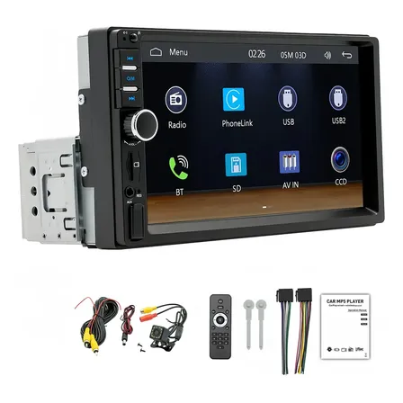 Central Multimídia Universal 1 Din Carplay Android Auto Tela Ips 7 Touch Bluetooth Espelhamento Mp5 Câmera Ré Controle Volante Usb Fm Universal Automotiva Preto