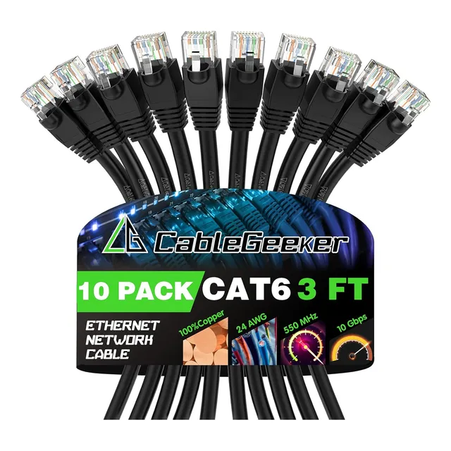Cable Ethernet Cat6 De 91 Cm (paquete De 10)  Rj45 Sin Enga
