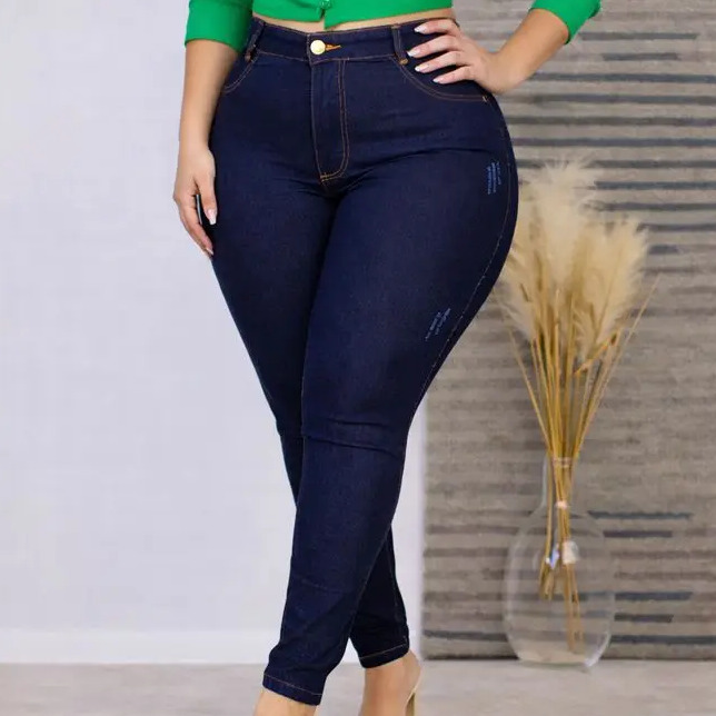Calça Jeans Plus Size Cintura Alta Elastano Lycra Modeladora Calça Jeans Plus Size Cintura Alta Elastano Lycra Modeladora