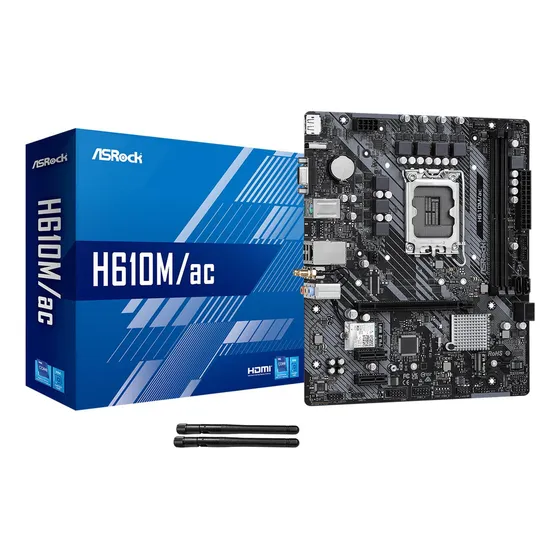 Tarjeta Madre Asrock H610m/ac Lga 1700 2x Ddr4 1x M.2 Pcie 4.0 Wifi Bt 4.2 Micro Atx