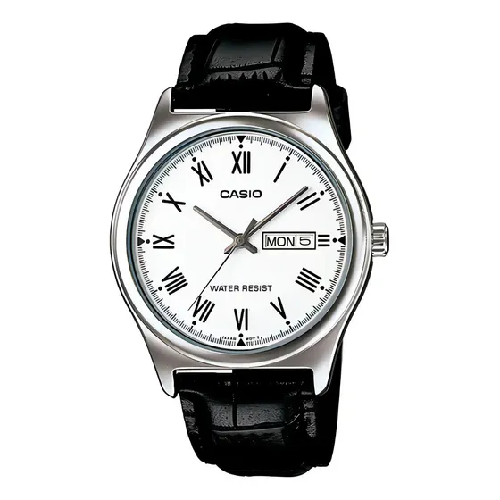 Reloj Casio Clásico De Cuero Para Hombre (números Romanos) Negro Plata Blanco | Cuotas sin interés