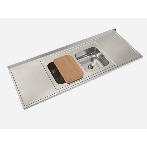 Combo Mesada Johnson Acero 160 Bacha Doble Centrada + Tabla Color Plateado