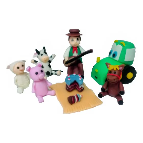 Adorno De Torta Granja Zenon Y Animalitos En Porcelana Fria