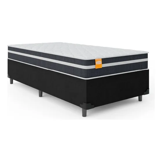 Cama Box Solteiro Colchão Molas Qatar 88x188x60cm Branco / Preto - Suporta até 200Kg Por Pessoa