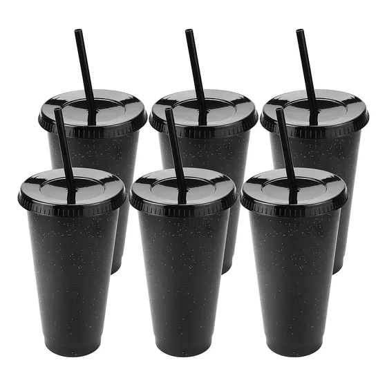 Fyess 6 Juego Vaso Popote Tapa Botella Agua Plastico Taza 24
