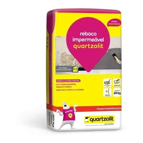 Massa Pronta Reboco Impermeável Quartzolit 20kg Cinza