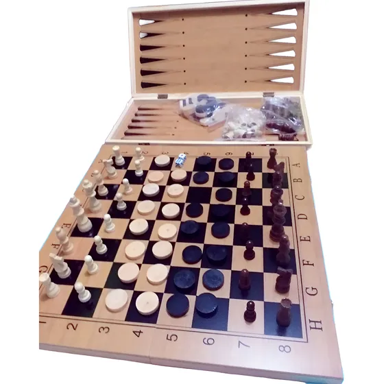 Ajedrez  Elegante 3 En 1 Tablero Y Fichas De Madera 48 Cm