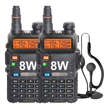 Kit X 2 Handy Baofeng Uv5r 8w T-plus Bibanda Radio Walkie Talkie Vhf Uhf + Auricular Manos Libres Bandas De Frecuencia Uhf-vhf Color Negro Kit X 2 Handy Baofeng Uv5r 8w T-plus Bibanda Radio Walkie Talkie Vhf Uhf + Auricular Manos Libres Bandas De Frecuencia Uhf-vhf Color Negro