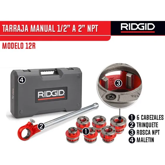 Set Ratchet De Hacer Rosca (tarraja) Para Tubo Manual Ridgid