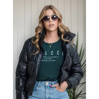 Jaqueta Puffer Feminina Couro Fake Cropped Bobojaco Forrada Jaqueta Puffer Feminina Couro Fake Cropped Bobojaco Forrada