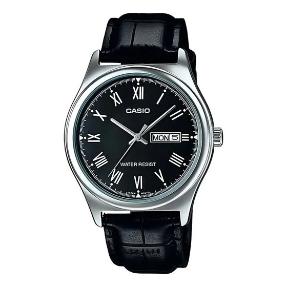 Reloj Casio Mtp-v006l Hombre Piel Negro Acero Inoxidable Color del bisel Plateado