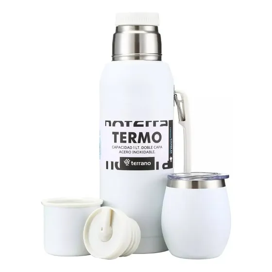 Kit Terrano Termo 1 Lt Y Mate Con Tapa Bombilla De Regalo