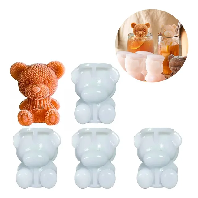Kit 4 Moldes De Silicona Slim Company Osito 3d Para Cubitos De Hielos Chocolate Vela Jabon Desmontable