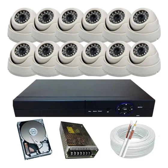 Kit Vigilância 12 Câmeras Dome Interna 720p Dvr 16ch Com Hd