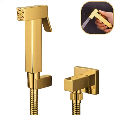 Ducha Higiênica Banheiro Quadrada Em Metal Dourada Completa Dourado Brilhante