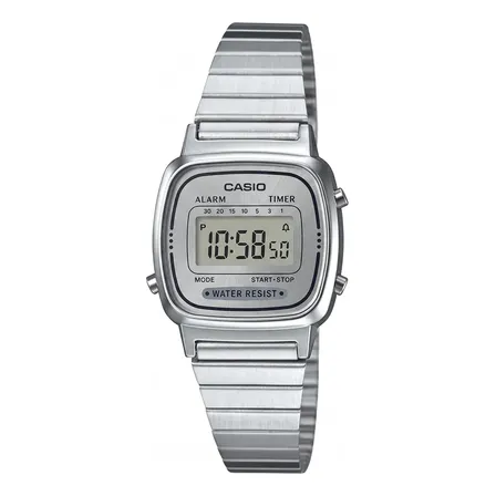 Relógio Feminino Casio Vintage Mini Ícone Retrô Prata Prateado Cinza