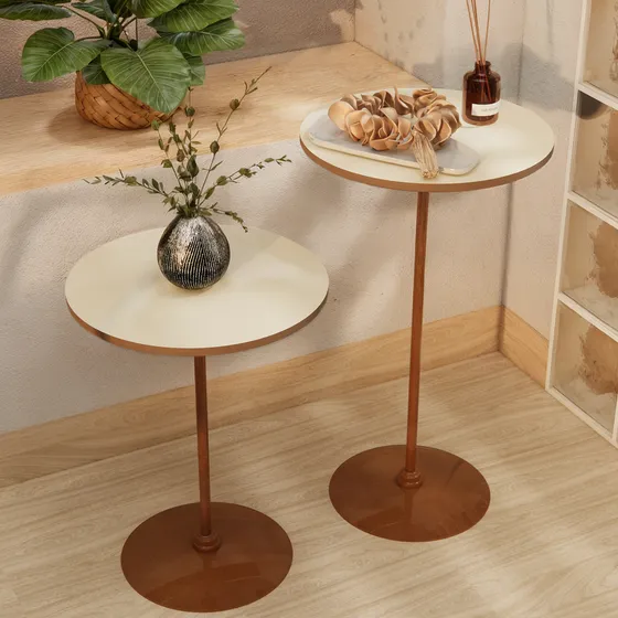 Kit Mesa Lateral Canto Cobre Decoração Minimalista Redondas