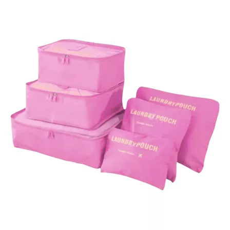 Kit Bolsas De Armazenamento Organizador Para Viagem 6 Pçs Cor Rosa-claro