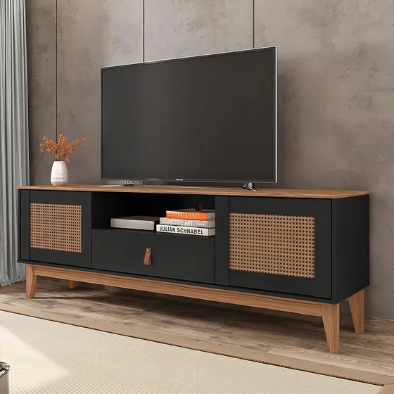 Rack Esmeralda Preto E Noce 160 Cm Cor Preto/Noce