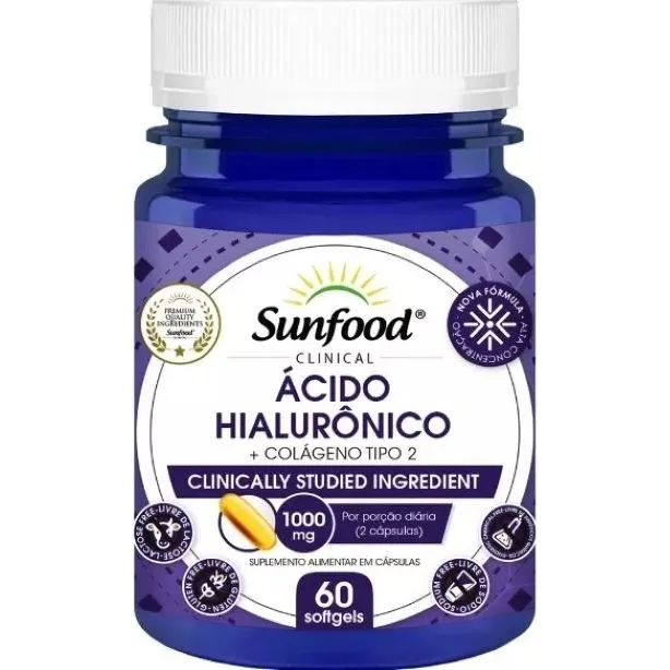 Ácido Hialurônico + Colágeno Tipo 2 1000mg 60soft Sunfood 