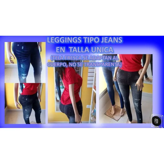 Leggins Tipo Jeans, Varios Diseños, Negro Azul Talla Unica