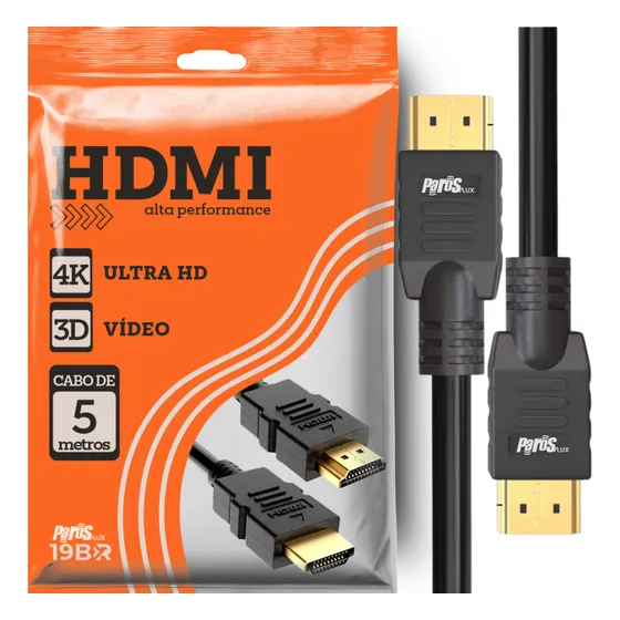 Cabo Hdmi 5m Metros Preto Premium 4k Blindado Gold 3d Full Hd Tv Pc Video Game