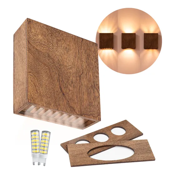 Aplique Bidireccional Difusor Intercambiable Madera G9 + Led