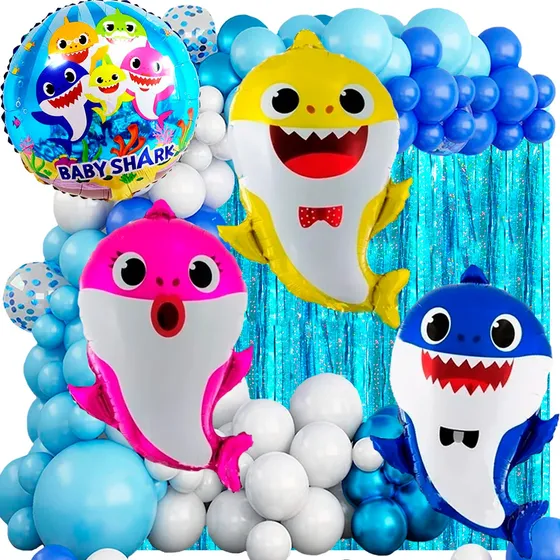 1 Set 55 Art. Tiburones Baby Shark Deco318 Peces Cumpleaños 
