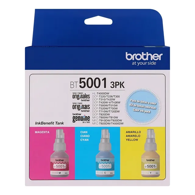 Pack 3 Tintas Para Impresora Brother Bt5001 Color Cian, Magenta Y Amarillo