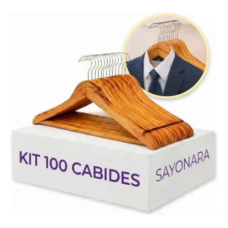 Kit de Cabides de Madeira Reforçados com 100 Unidades para Roupas Adultas