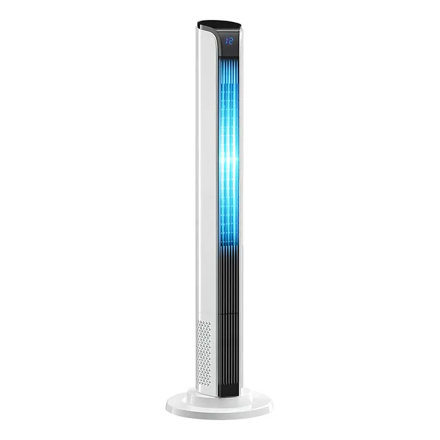Ventilador De Torre Silencioso 110cm Torre Ventiladores Velocidades 6m/s Ventilador sin aspas Moderno con Pantalla LED para Hogar y Oficina Blanco